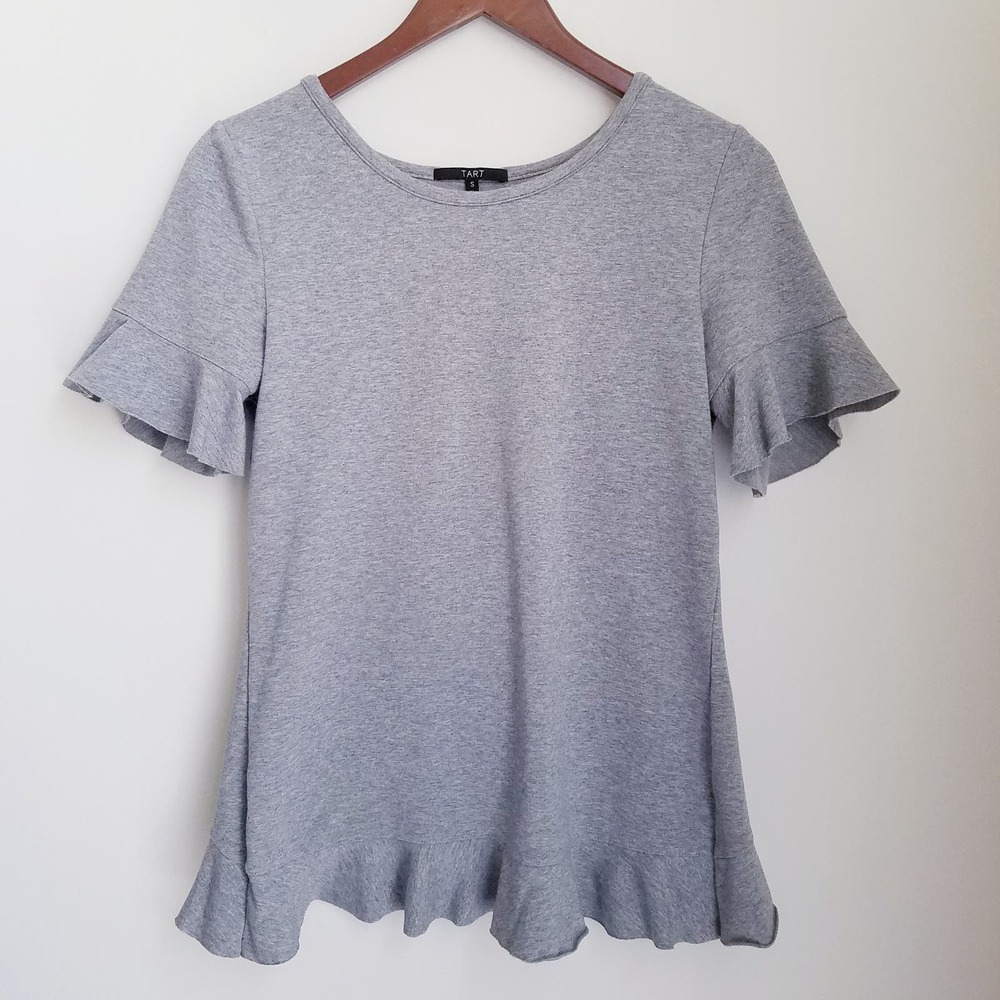 TART Asymmetric Ruffled Heather Gray Tulip Back Top Size Small